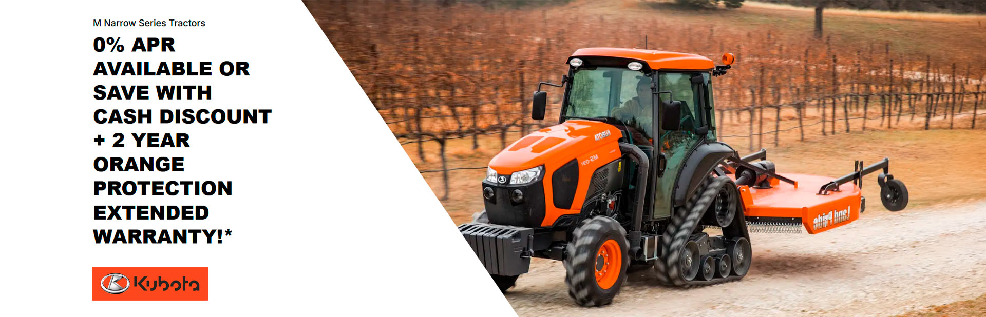 Read more about the article M Narrow Series Tractors – 0% APR available or save with cash discount + 2 year Orange Protection extended warranty!* – Agricultural Tractors